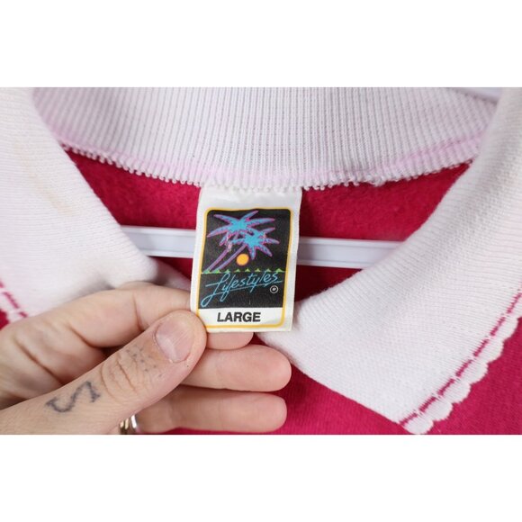 Vintage 90s Streetwear Womens Large Marco Island Flower Collared Sweatshirt USA - Picture 11 of 16